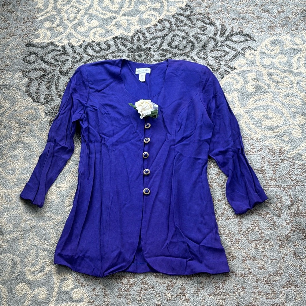 Vintage Michael Blair Button Down Blouse Blue 16